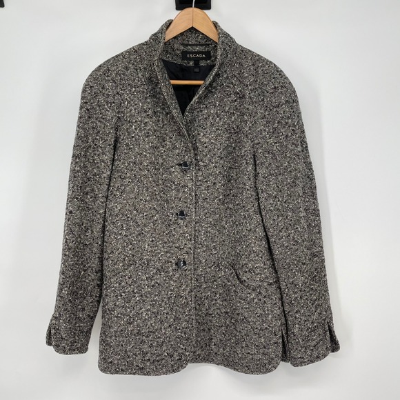 Escada Tweed Blazer Jacket Wool Blend Button Front Career Size EU 38 US 8 Luxury - Picture 1 of 7